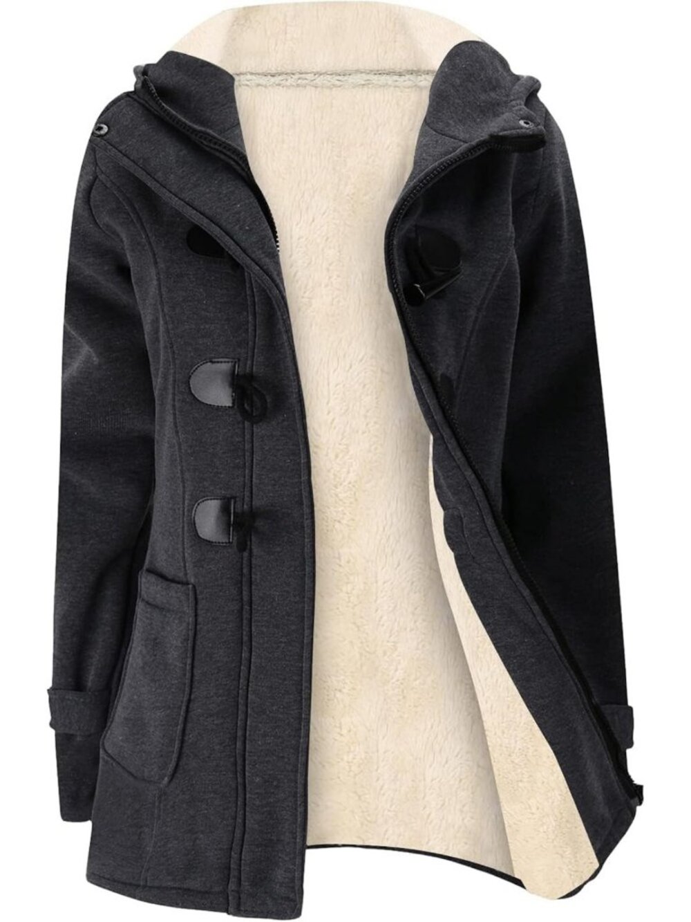 Cozy Sherpa Lined Winter Jacket for Women | Hooded Duffle Toggle Fleece Coat